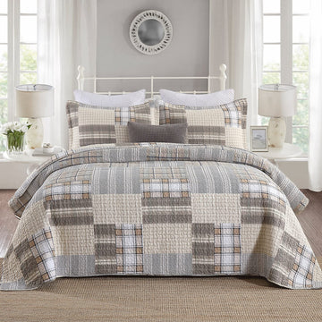 Quilts - Quilt Bedspread Sets, 100% Cotton Patchwork Quilt Bedding Set for Bed, 3 Pieces Plaid
