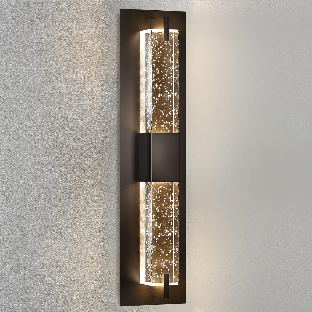 LED Wall Sconce Light: 19 Inch Black Modern Sconces Wall Lighting 3000K Dimmable Crystal Wall Lamps Indoor Bathroom