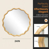 Round Wood Mirrors for Wall, 24" Boho Cirecle Wavy Mirror with Wooden Frame, Decorative Mirror with Tempered Glass