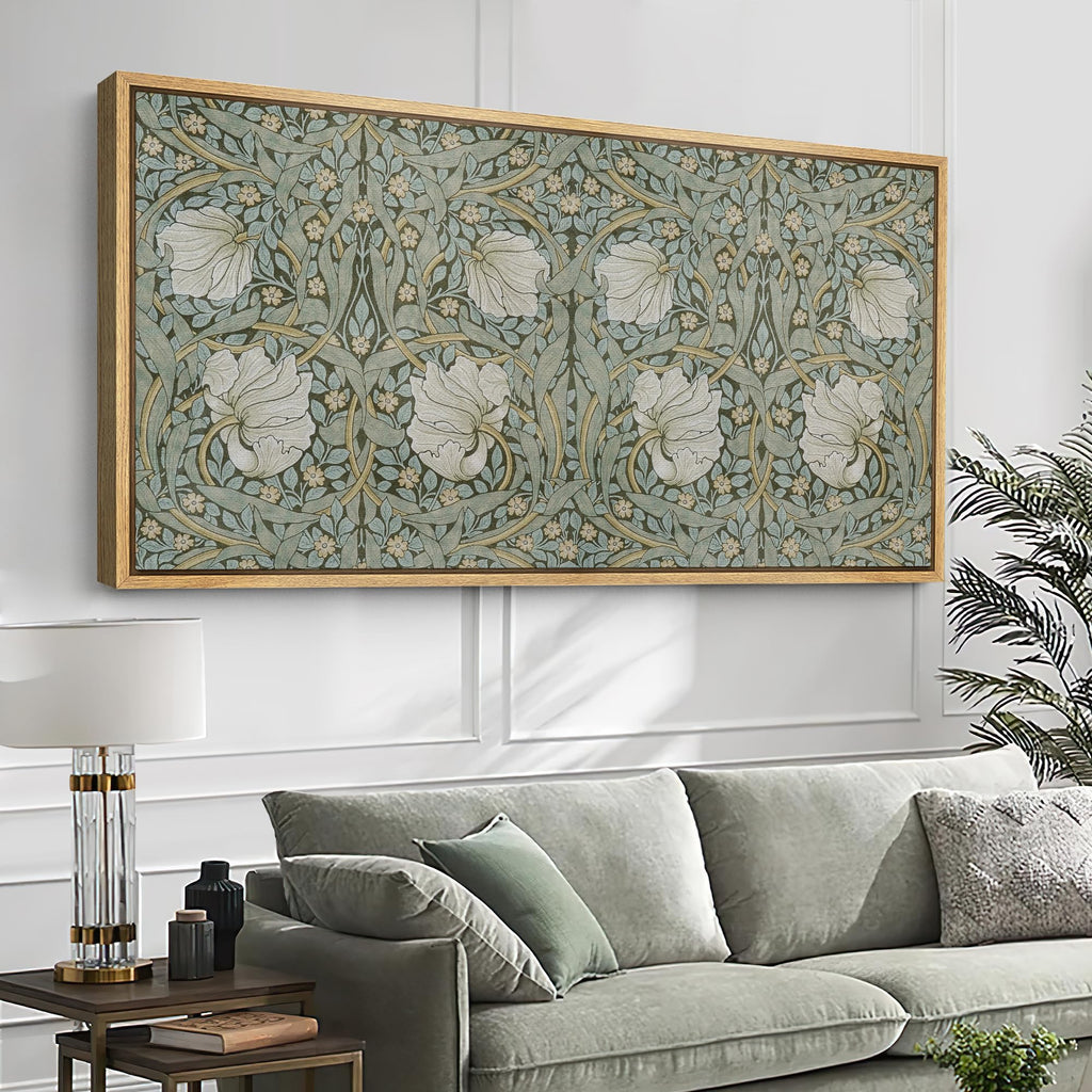 Extra Large Framed Canvas Print Wall Art Botanical Pattern Art Nouveau Flora Illustrations Modern Art Calm Warm