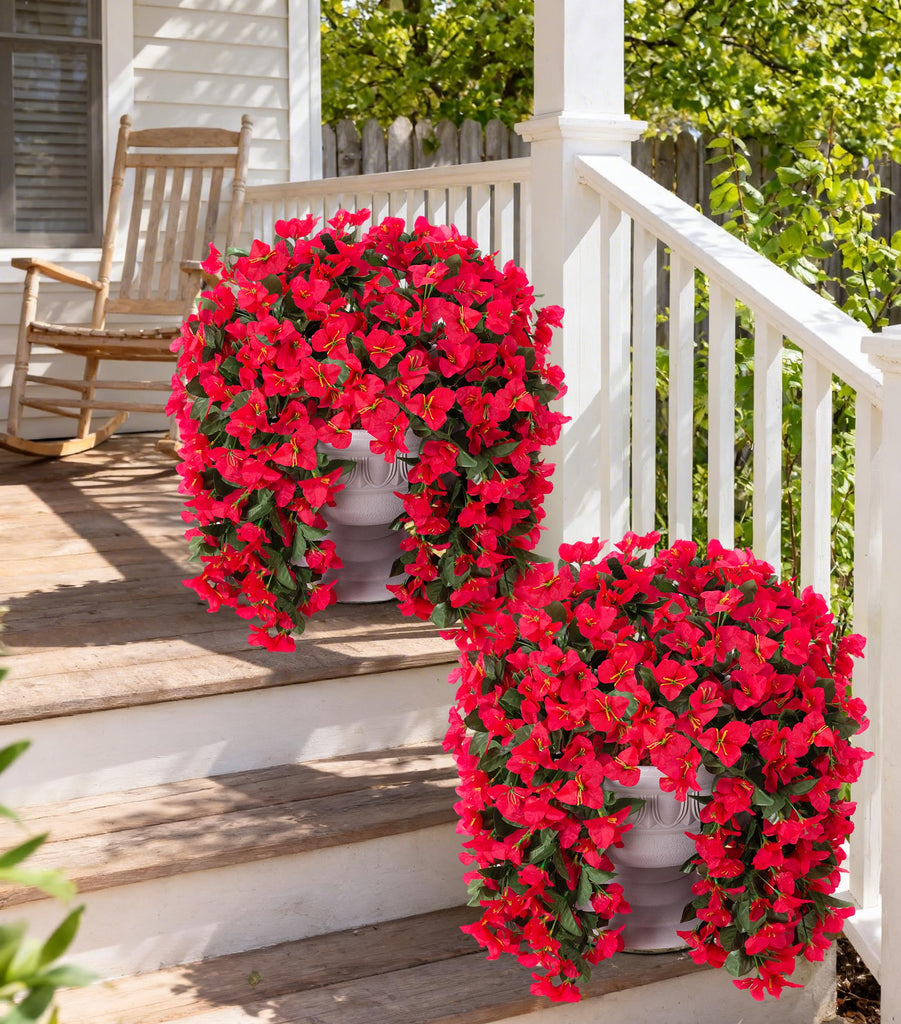 Faux Bougainvillea Artificial Flowers Plants for Outdoor Outside Decoration, 2 PCS Red Fake Flowers UV Resistant Look