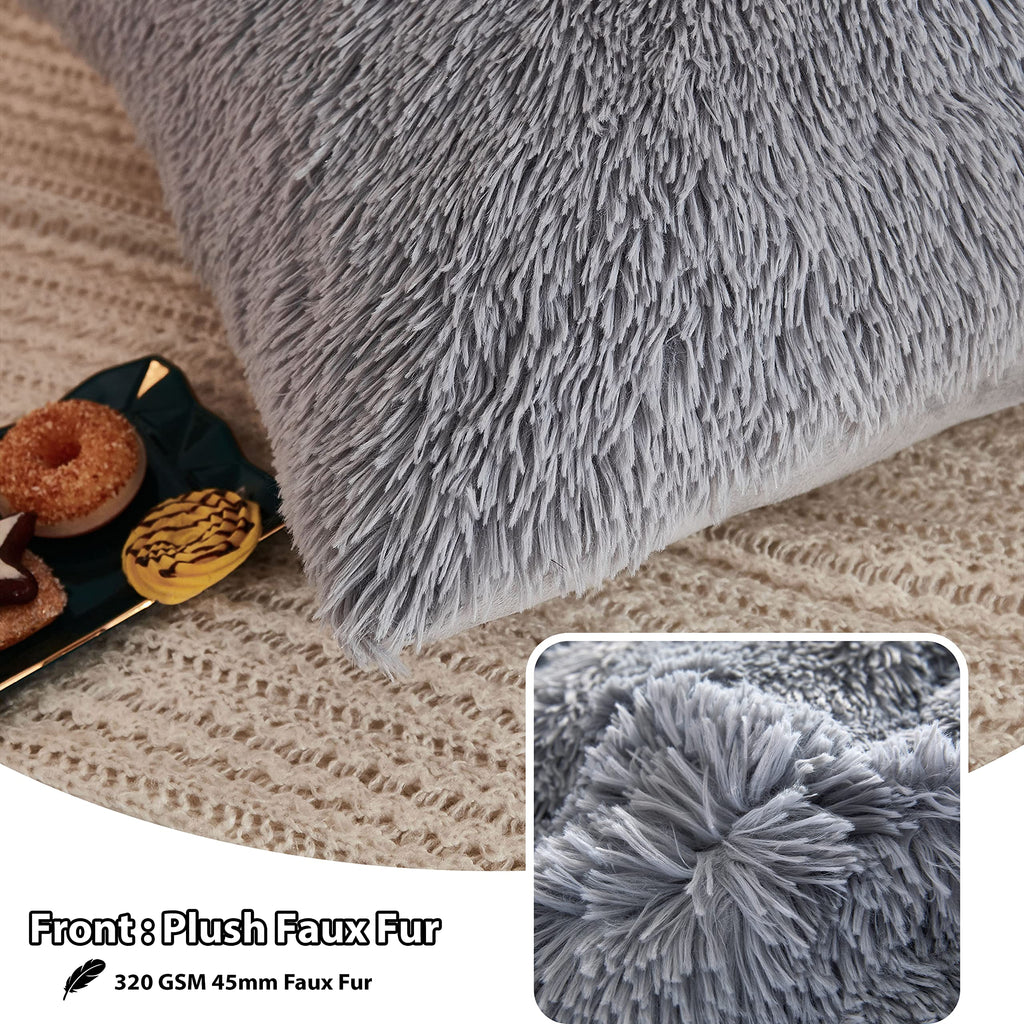 Fluffy Faux Fur Throw Pillow Covers Pack of 2, Gray