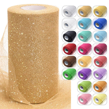 Champagne Gold Glitter Tulle Fabric, 6" x50yd, for DIY Tutu Skirt & Wedding