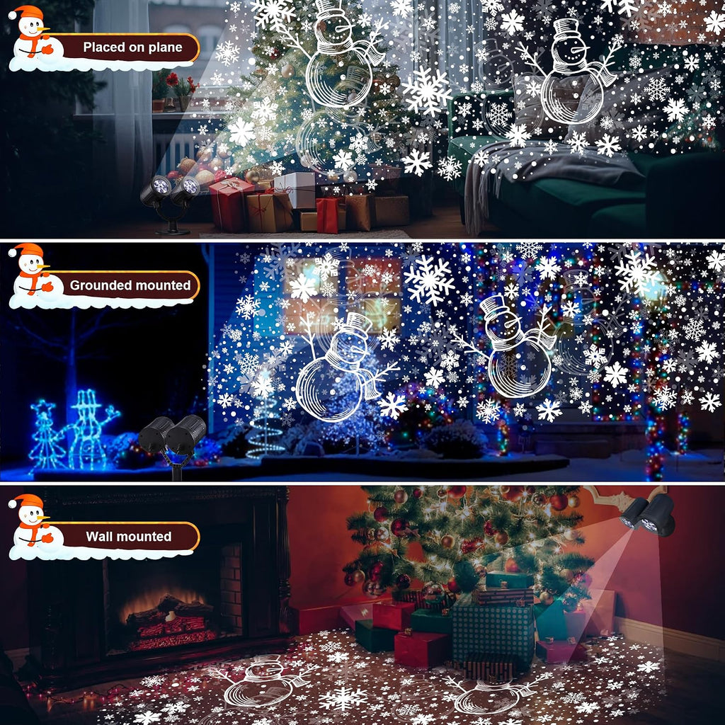 Snowman & Snowflake Christmas Projector Lights Outdoor, Double Head Dynamic Snowman & Snowflake Projector Lights with