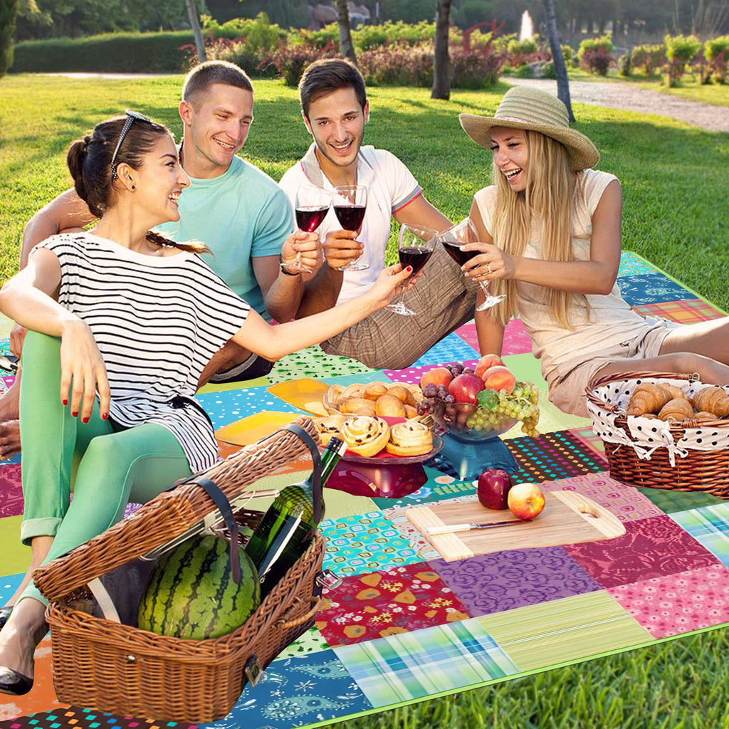 Extra Large Picnic Blankets Waterproof Foldable (60"x 80") Boho Beach Blanket Waterproof Sandproof, 3-Layer Thicking