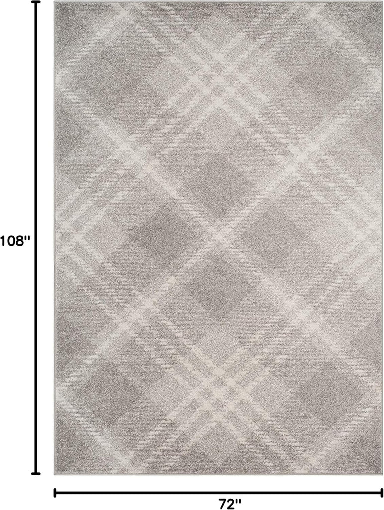 Adirondack Collection Area Rug, Light Grey & Ivory, Modern Plaid Design, Non-Shedding & Easy Care, Ideal