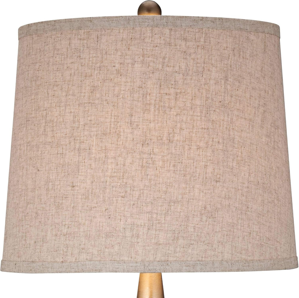 St. Claire Mid Century Modern Table Lamp 30 3/4" Tall Wood Brown Open Vase Taupe Fabric Drum Shade Living Room House