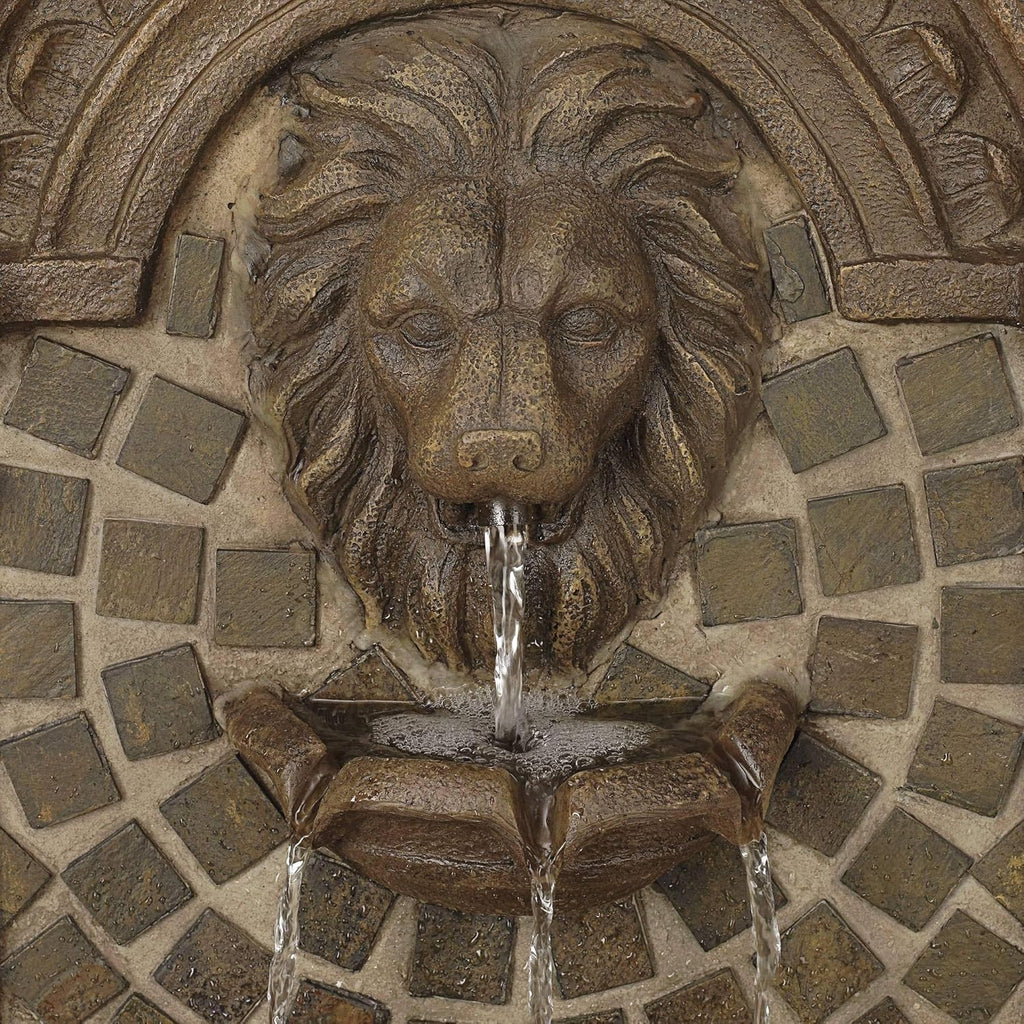 Royal Lions Head 51" High Large Italian Outdoor Decor Faux Stone Floor Fountain with Light Statue Waterfall Standing