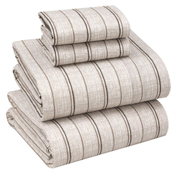 100% Cotton Percale King Sheets, King Size Sheet Set, Brown Stripes