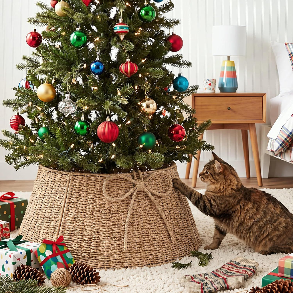 28 Inch Christmas Tree Collar Wicker Tree Skirt Stand Base