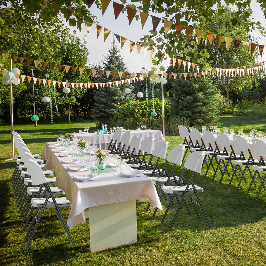 Folding Chairs, Heavy Duty Foldable Chair Portable HDPE Plastic Seat with Steel Frame for Indoor Outdoor Dinning