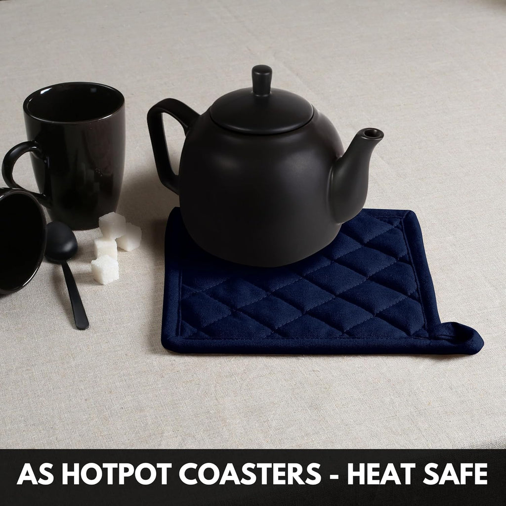 Oven Mitt (7"x13") & Pot Holder (8"x8") 100% Cotton Set of Heat Resistant Oven Gloves & Hot Pads for Gifts, BBQ