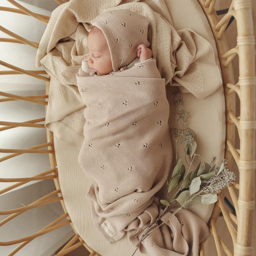 100% Luxury Organic Cotton Pointelle Knit Baby Quilt Blanket - Refined Lightweight Heirloom Nursery Essential