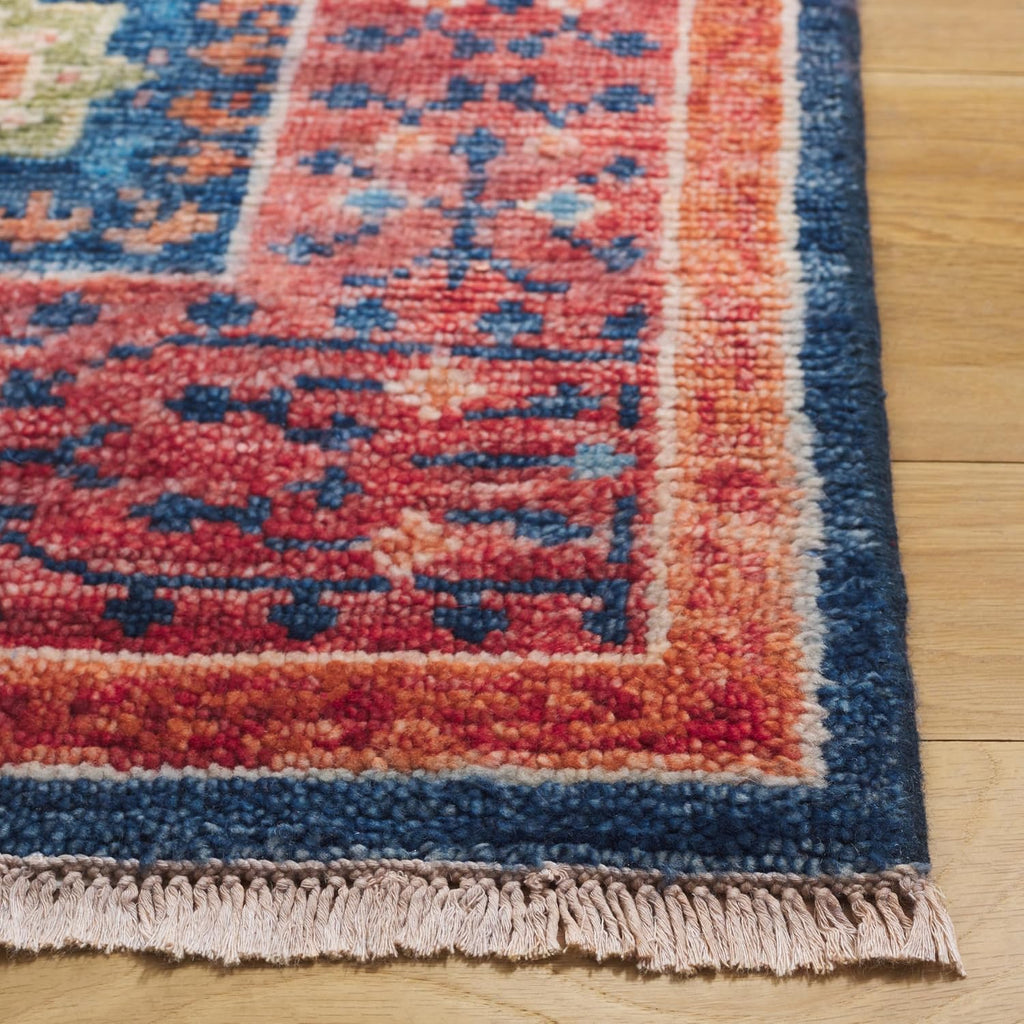 Samarkand 8' x 10' Red/Blue Hand-Knotted Traditional Oriental Medallion Premium Wool Dining Area Rug