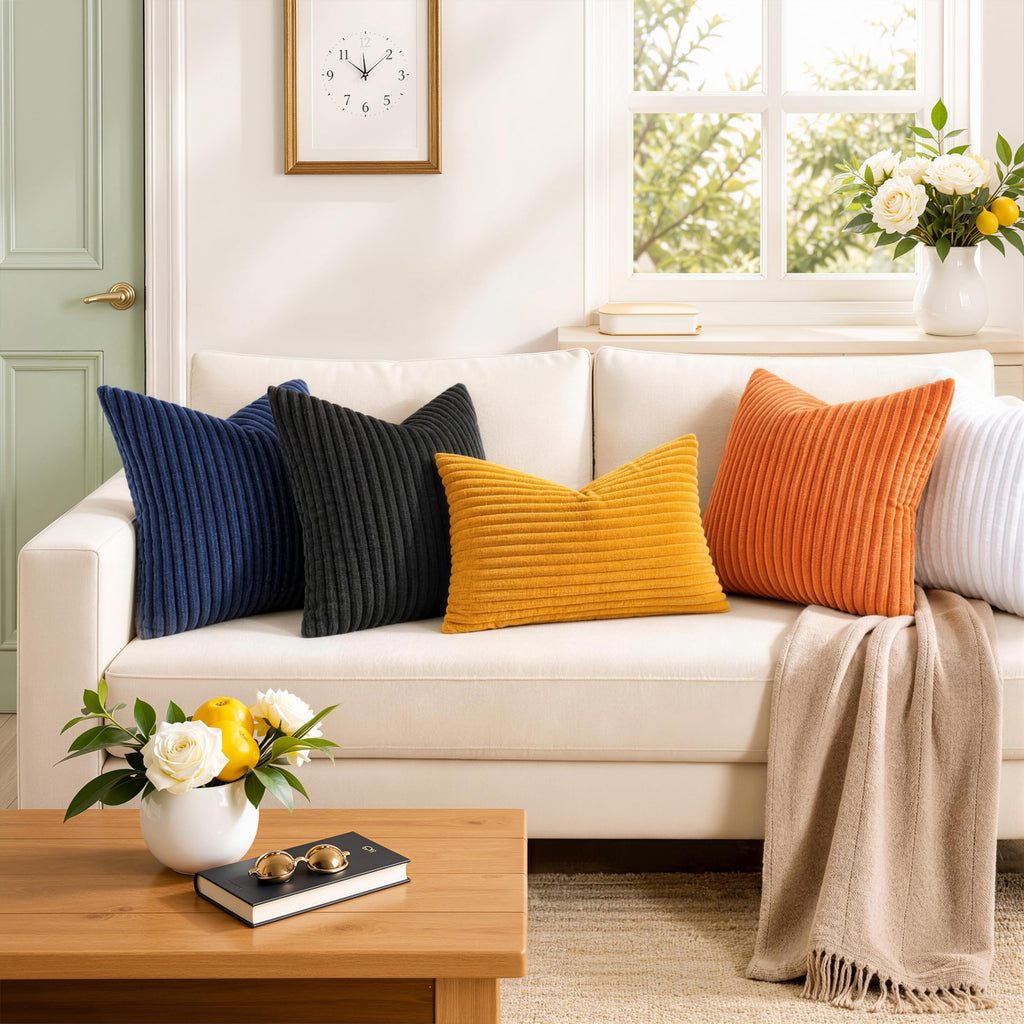 Fall Soft Blue Flannel Throw Pillow Covers 12X20 Set of 2