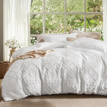 Boho Duvet Cover King - Boho Bedding, Tufted King Duvet Cover for All Seasons, 3 Pieces Embroidery Distressed Vintage