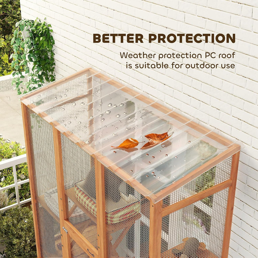 Outdoor Catio Cat Enclosure Large Wooden Cat House, 99" H Orange