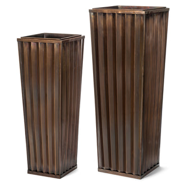 Ribbed Planters Set of 2, 29 and 36 In, Stainless, Antique Copper