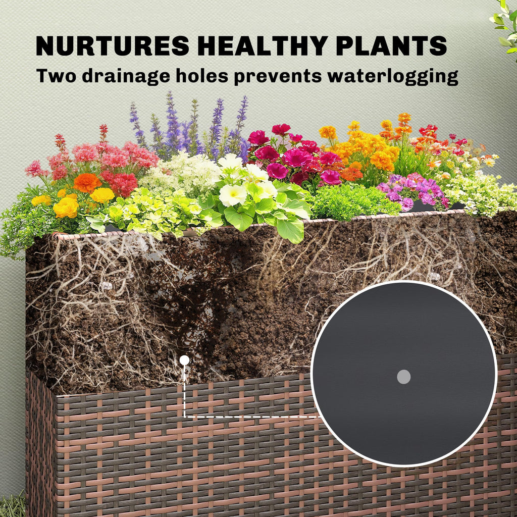 Tall Rectangular Planter with Removable Liner PE Wicker Brown