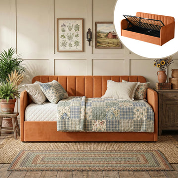 Twin Day Bed with Lift Up Storage, Orange