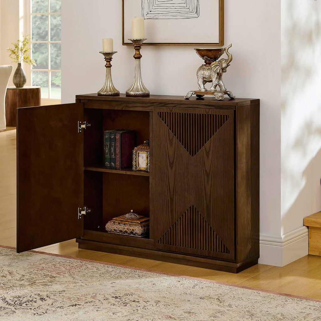 39" Mid Century Modern Sideboard Cabinet, Buffet Cabinet w/Storage | Narrow Buffet Cabinet with 2 Outlet Holes
