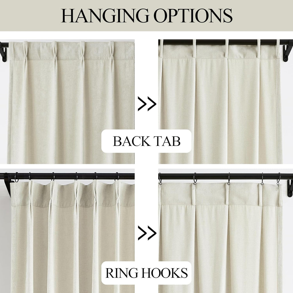 Ivory Beige Pinch Pleated Curtains Velvet Chenille Light Filtering Window Curtains 84 inches for Living Room Bedroom