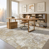 Washable 10x14 Area Rug for Living Room: Modern Abstract Neutral Large Soft Thin Rugs - Non Slip Ind