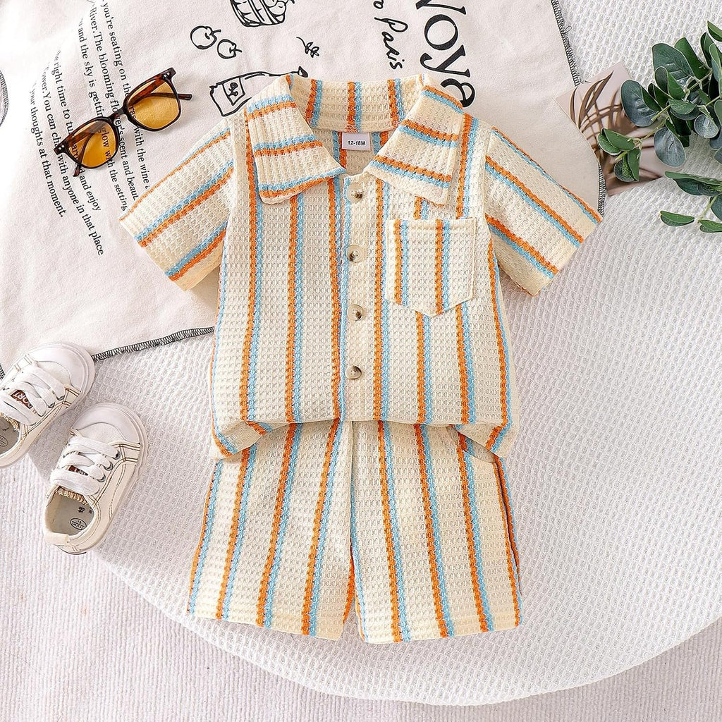 Baby Boy Clothes Toddler Summer Outfits Short Sleeve Striped Button-down T-Shirt Shorts with Pocket