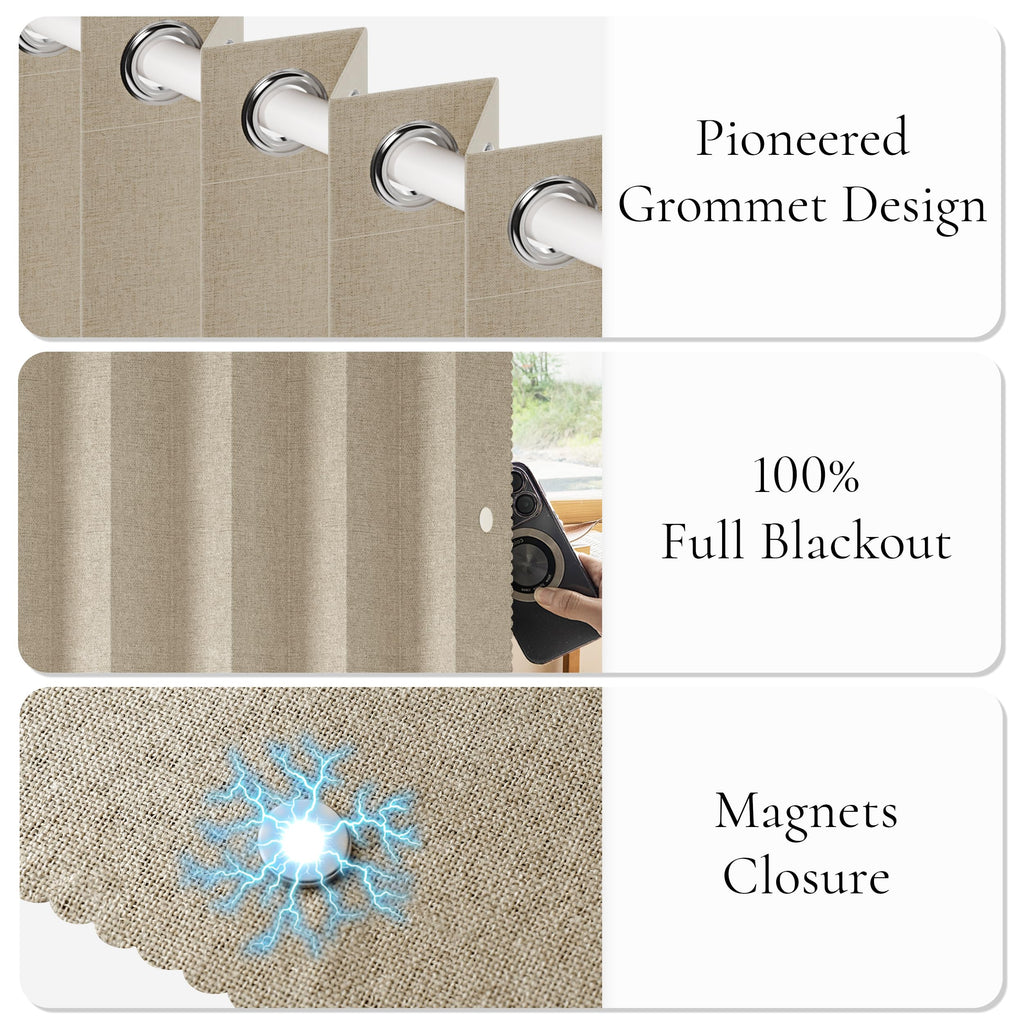 Full Blackout Memory Trained Pleated Curtains with Magnetic Closure, Room Darkening Thermal Insulated Drape Indoor