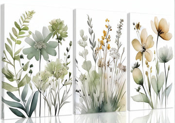 Framed Sage Green Botanical Wall Art Set of 3 Boho Floral Canvas Wall Decor Paintings Minimalist Flower Posters