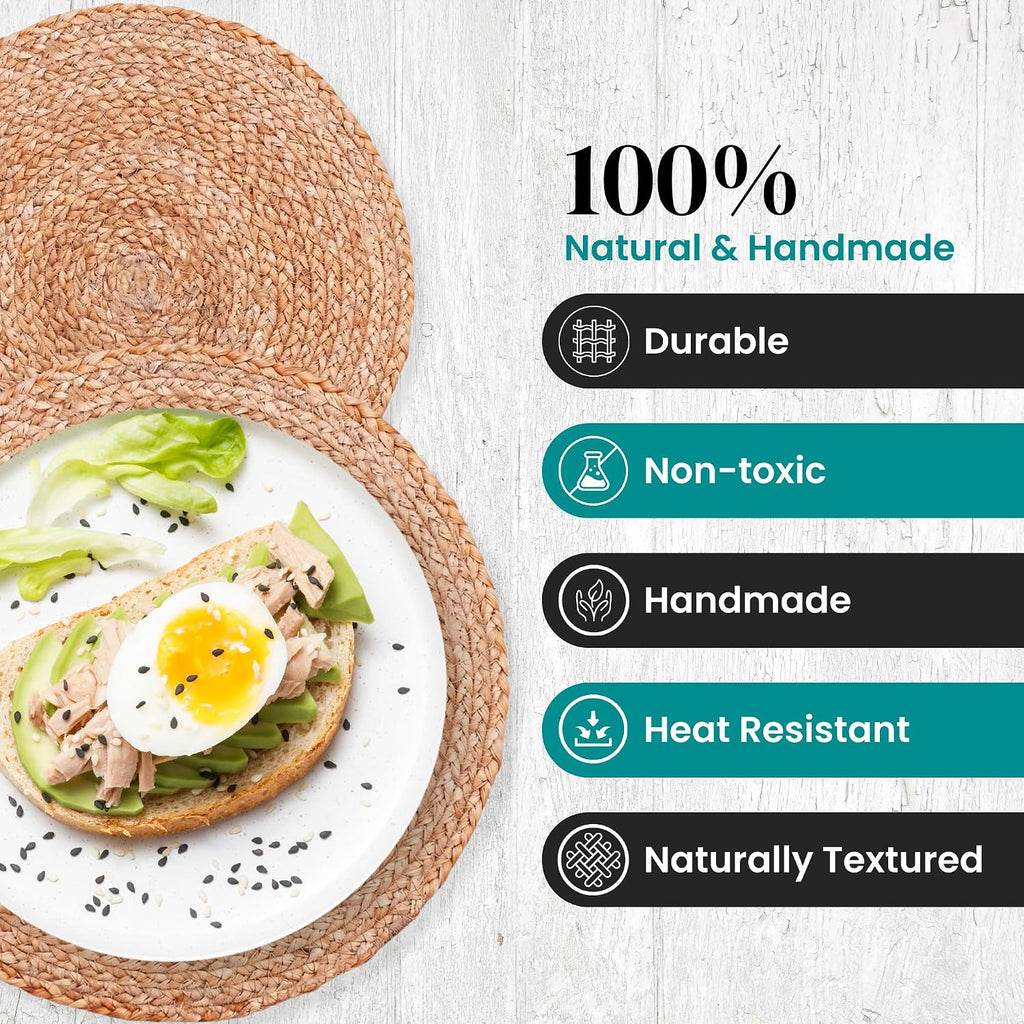 Natural Jute Placemats, Round Woven Table Mats, 13 Inch Rattan Charger Plates for Dinner, Boho Farmhouse - Set of 6