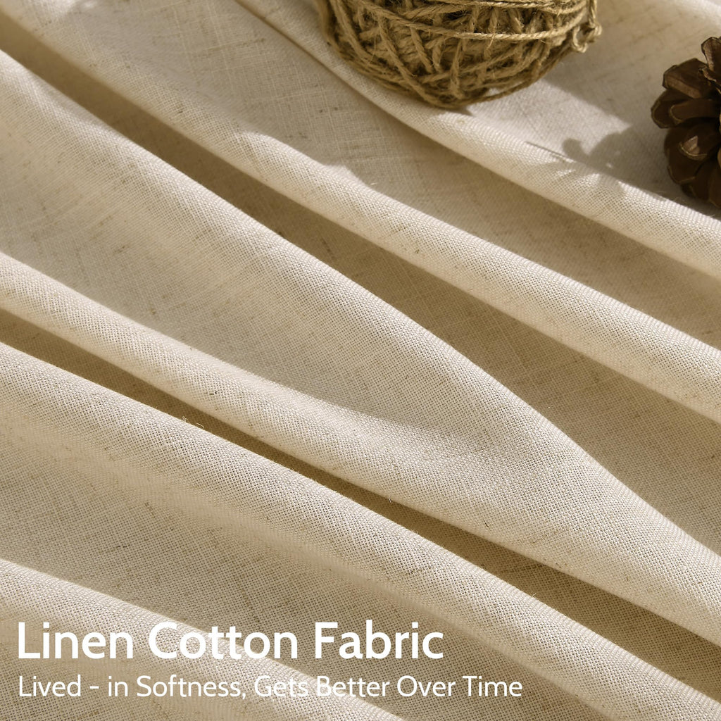 Extra Long Curtain 108 Inches Long Set Back Tab Tan Linen Drapes Neutral Farmhouse Light Filtering Semi Sheer Linen