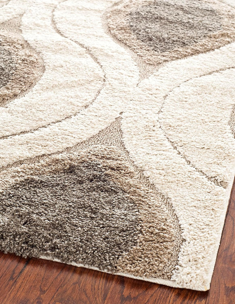 Florida Shag Collection Area Rug - 6'7" Square, Cream & Smoke, Modern Ogee Design, Non-Shedding & Easy Care, 1.2-inch