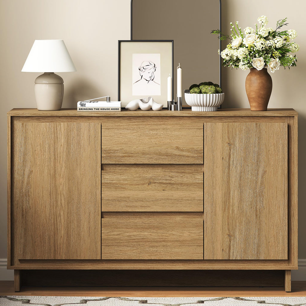 Buffet Cabinet with Storage, Modern Wood Sideboard Credenza with 2 Doors and 3 Drawers, Coffee Bar Cabinet with