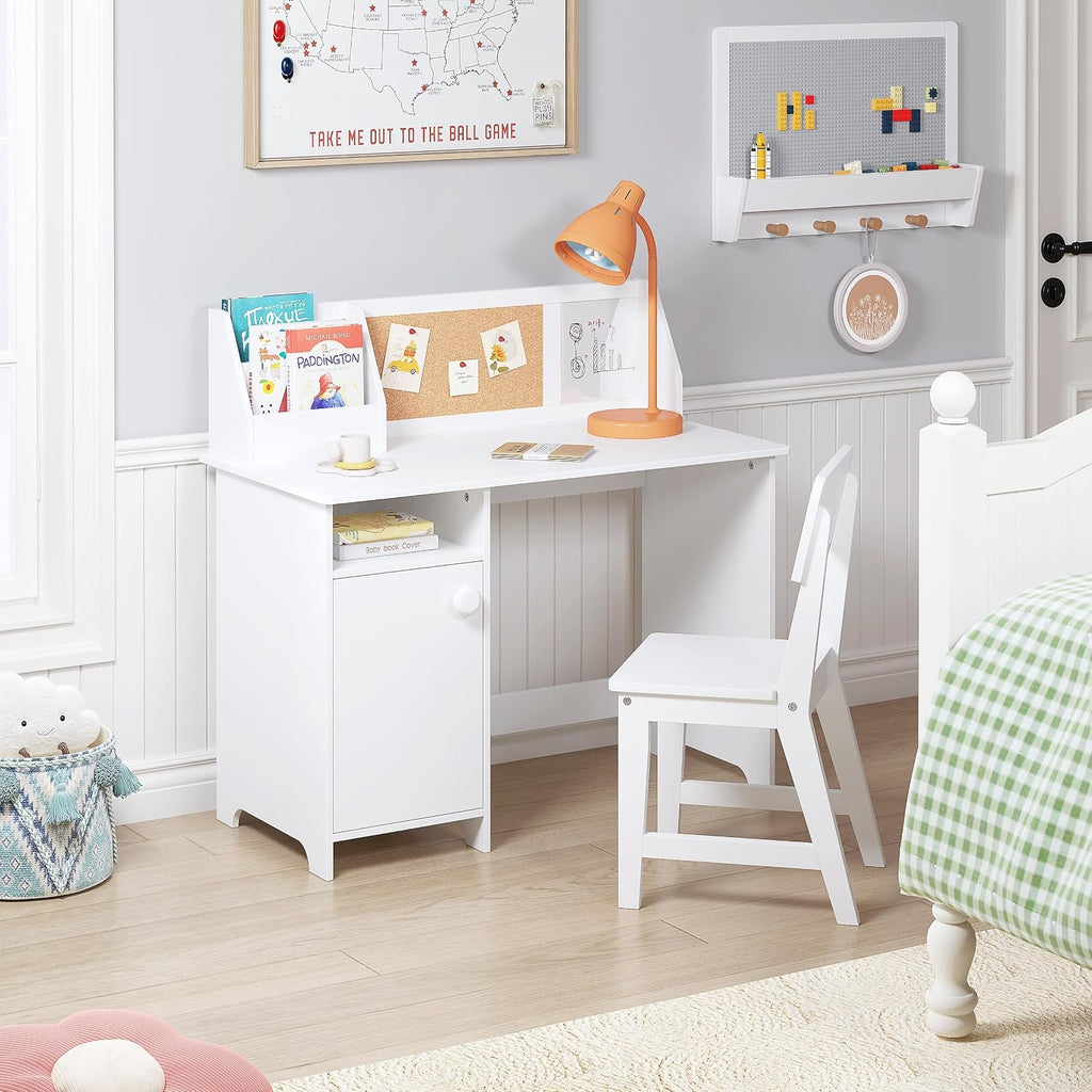 Wooden Kids Desk and Chair Set with Hutch and Storage for Ages 3-8