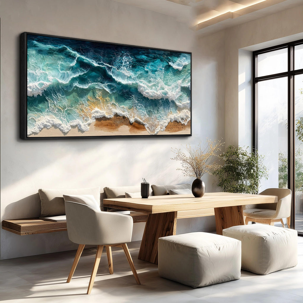 Canvas Wall Art Beach Wall Art Framed Wall Decor Ocean Wave Canvas Art Prints, Aerial View Sea Paintings Pictures