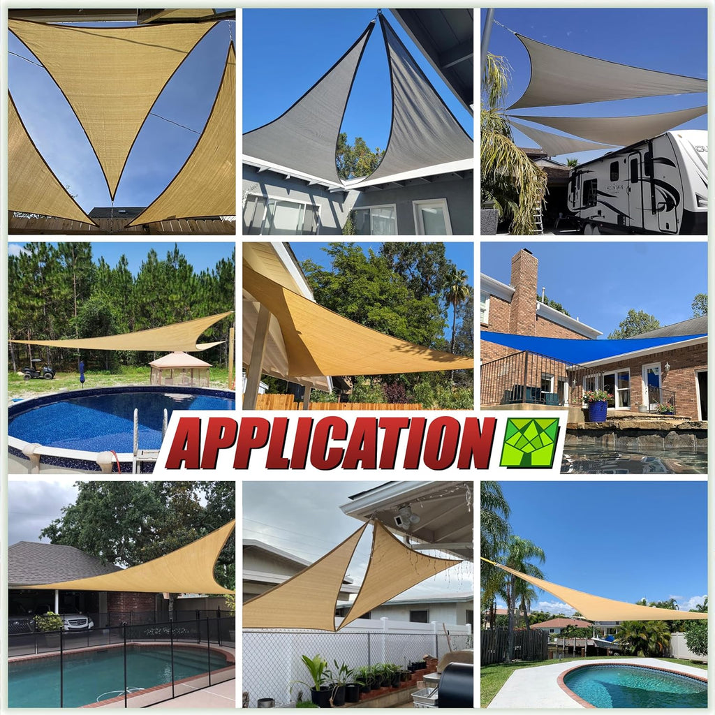 24' x 24' x 24' Beige Triangle CTAPT24 Sun Shade Sail Canopy Mesh Fabric UV Block UPF50 - Commercial Heavy Duty - 190