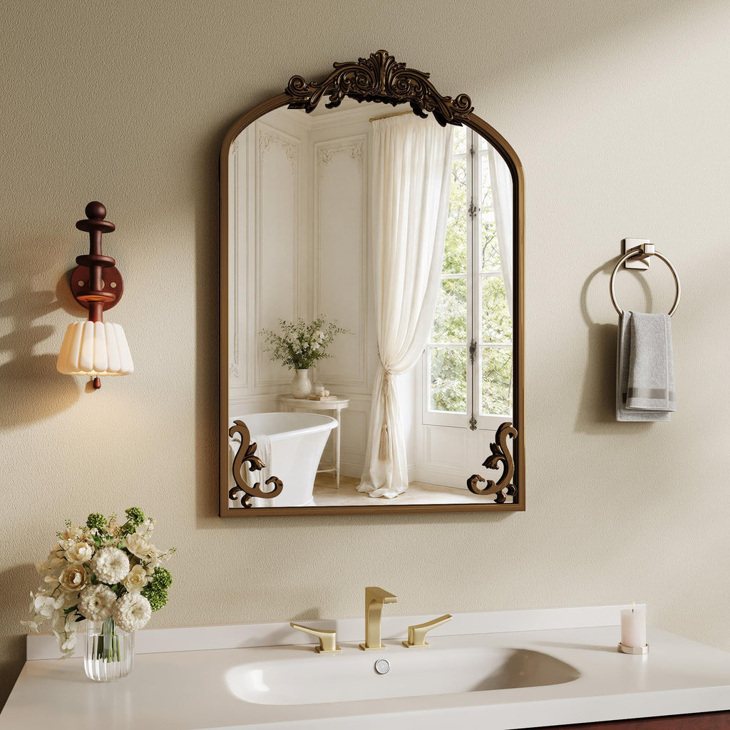 Vintage Wall Mirror, 30"x22" Arched Antique Mirror
