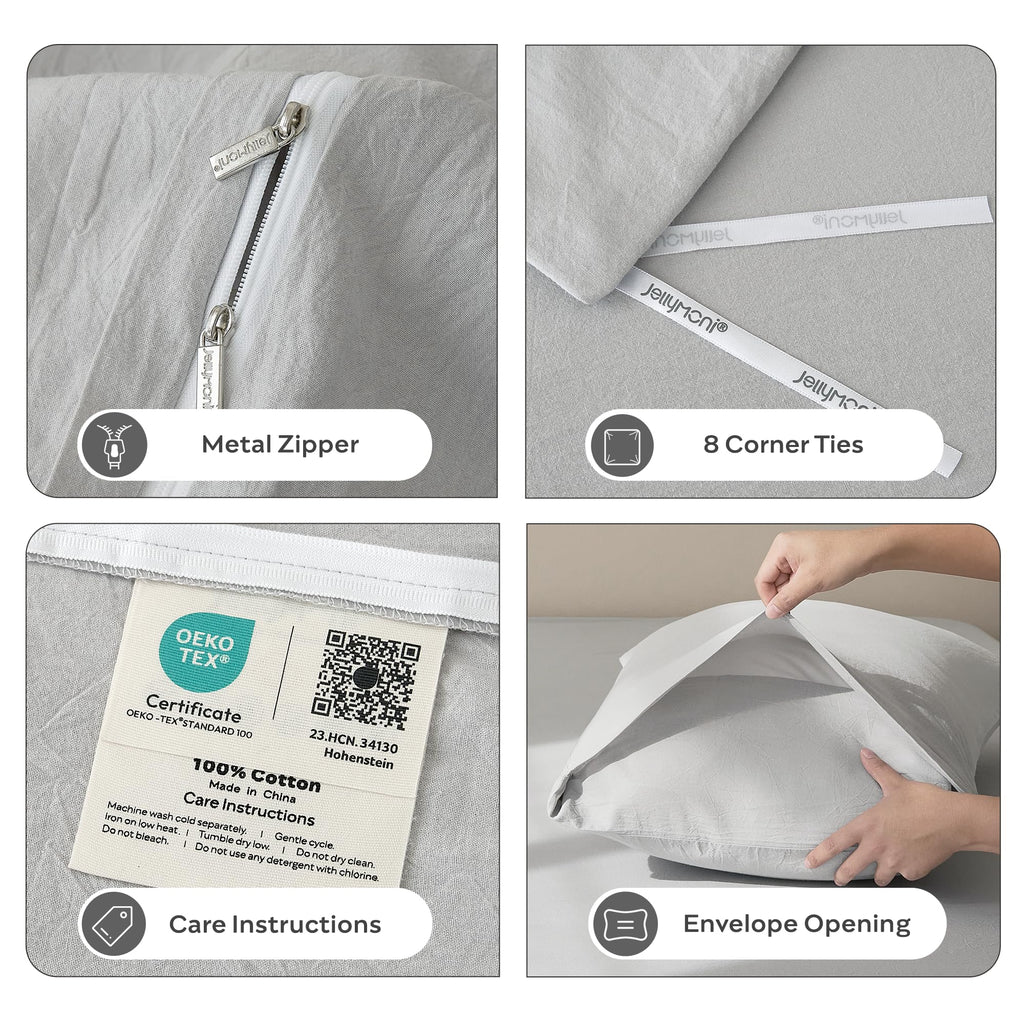 100% Cotton Duvet Cover Set, Washed Linen-Like Texture