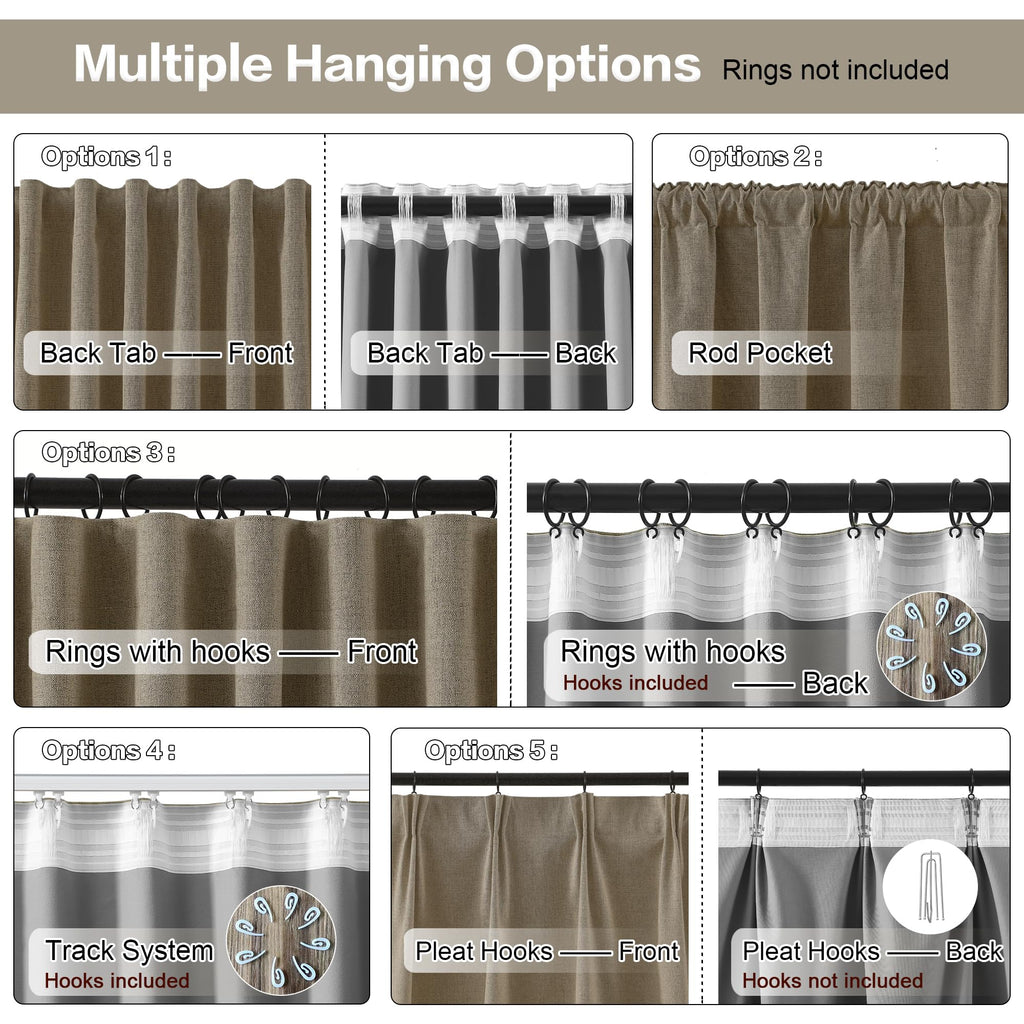 130 Inch Long Blackout Curtains 2 Panels Set, 50x130 Linen Brown