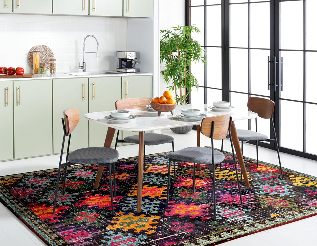 Monaco Collection Area Rug - 8' x 11', Multi, Boho Diamond Trellis Design, Non-Shedding & Easy Care, Ideal for High