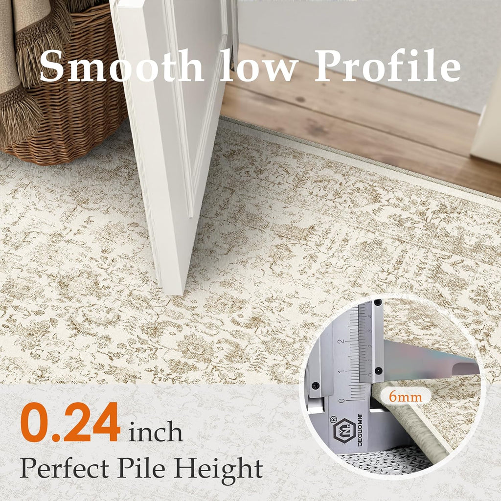 Light Brown Area Rug 9x12 Machine Washable Large Vintage Living Room Distressed Non Slip Carpet Trad