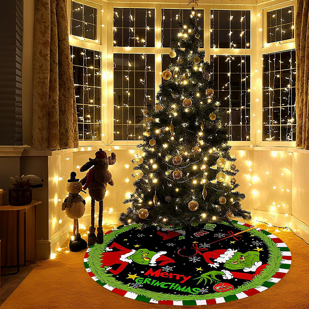 Christmas Tree Skirt, 60′′ Red and Green Funny Tree Skirt Christmas Decoration, Green Monster Tree Skirt, Christmas