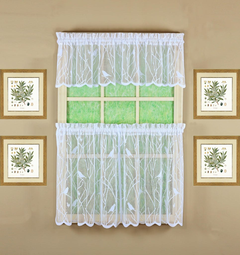 Songbird Semi-Sheer Lace Tier 36", White, 56" W x 36" L