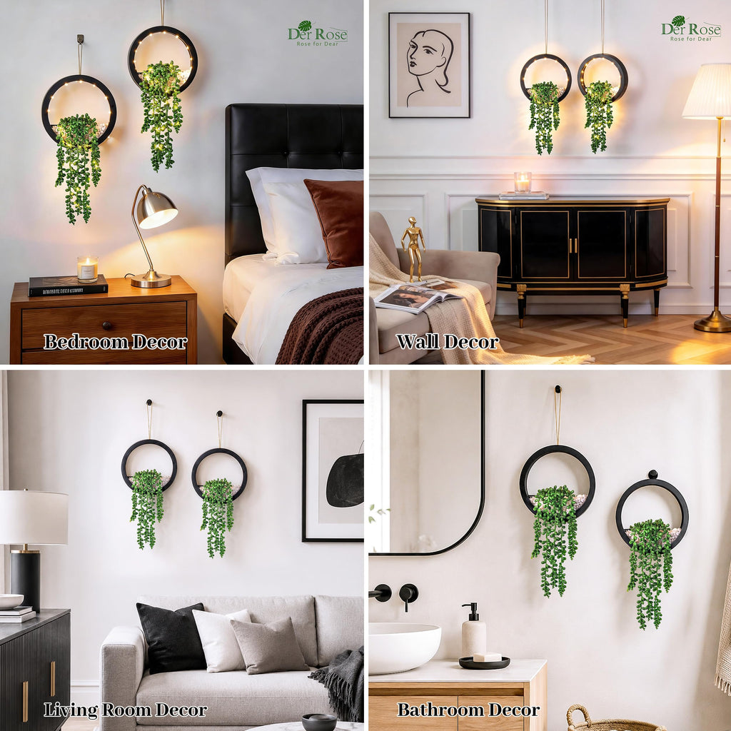 2 Pack Artificial Hanging String of Pearls Plants with LED Lights