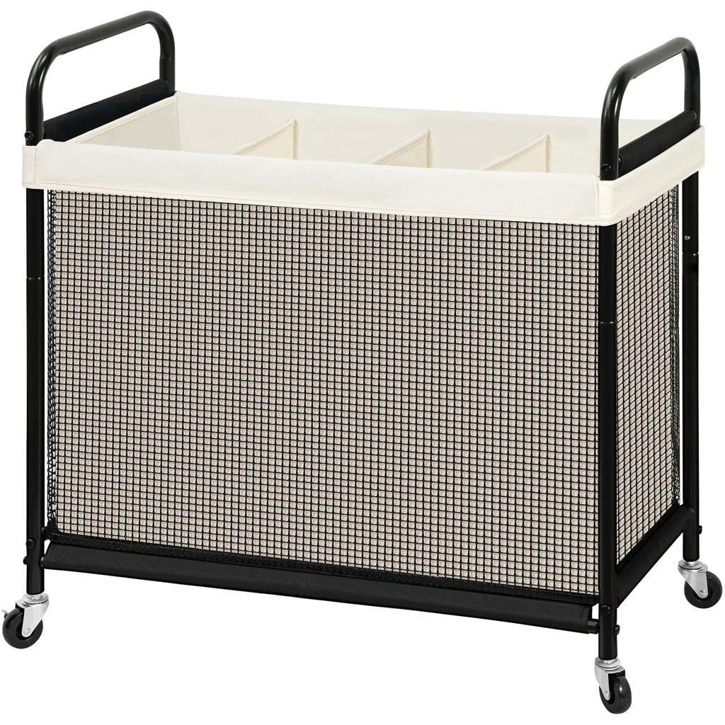 Laundry Hamper 4 Section, 140L Rolling Laundry Sorter Cart with Removable and Washable Liner Bag, Clothes Hamper with
