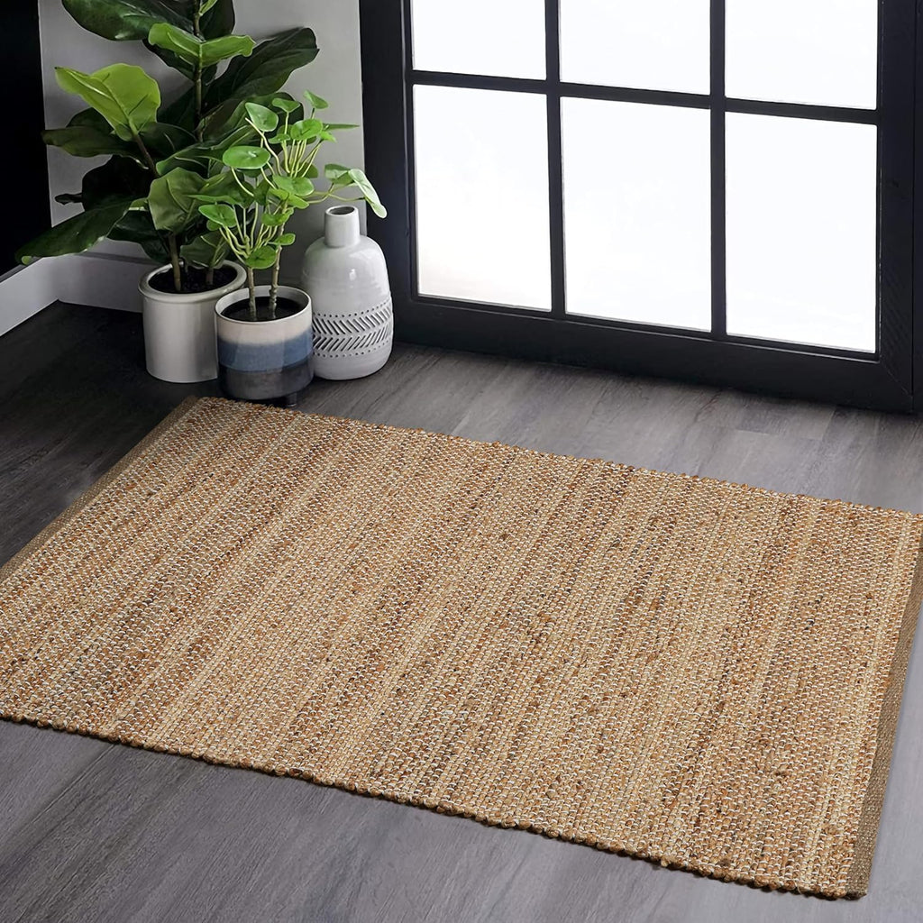 Jute Woven Rug 2'x3' - Natural, Hand Braided Boho Entry Area Rugs