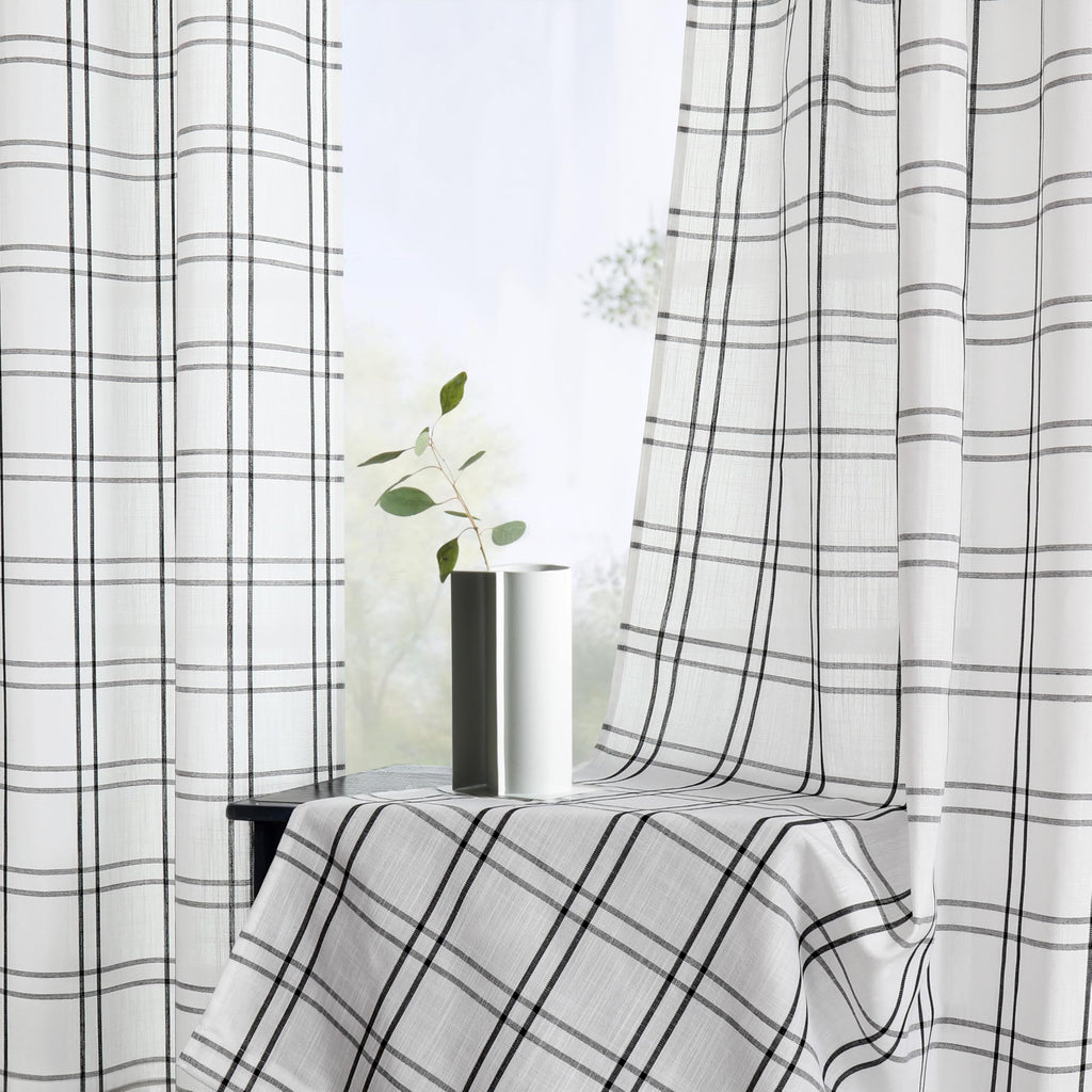 Black White Buffalo Plaid Light Filtering Curtains 72 Inches Long