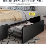 Full Platform Bed Frame with 3 Storage Drawers, Faux Leather Upholstered, Wooden Slats Support, No Box Spring Needed