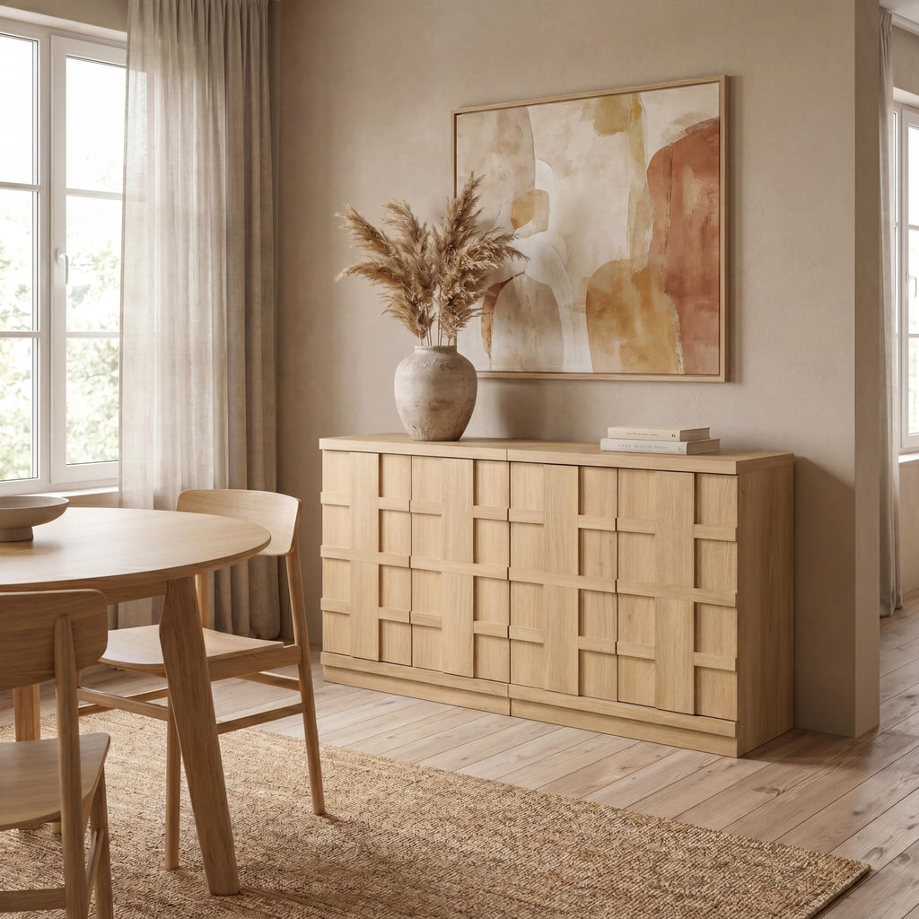 Sideboard Buffet Cabinet with Storage, 62.6"W, Light Oak
